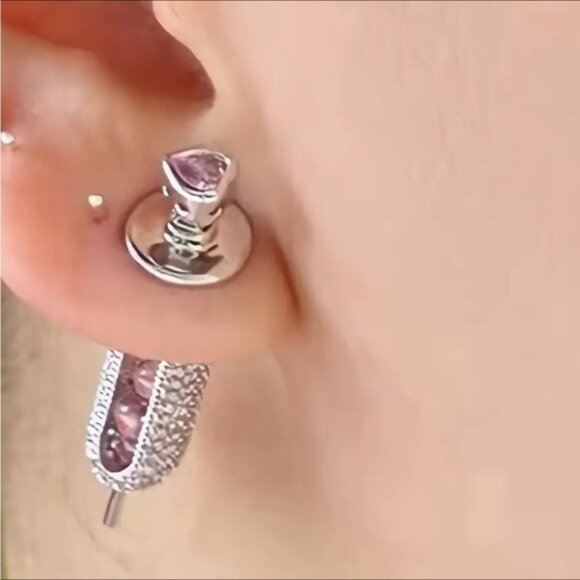 Punk Style Unique Dangle Earrings, Rhinestone Embellished - Picture 1 of 9